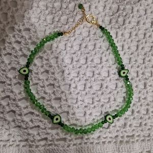 Choker, necklace, avocado rondelles, glass,